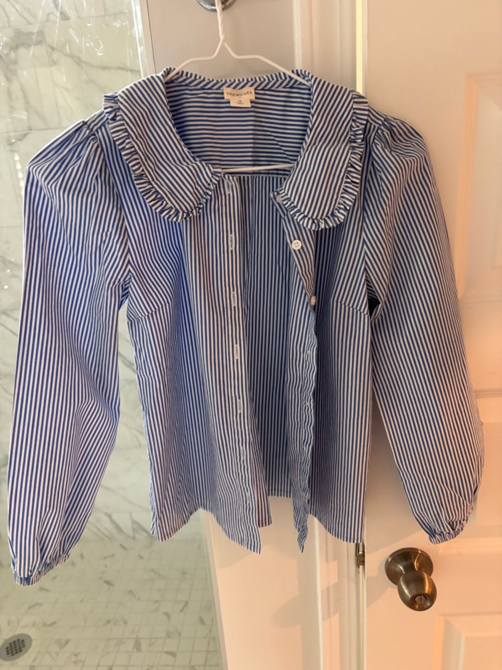 Crewcuts Blue & White Striped Ruffle-Collar Blouse